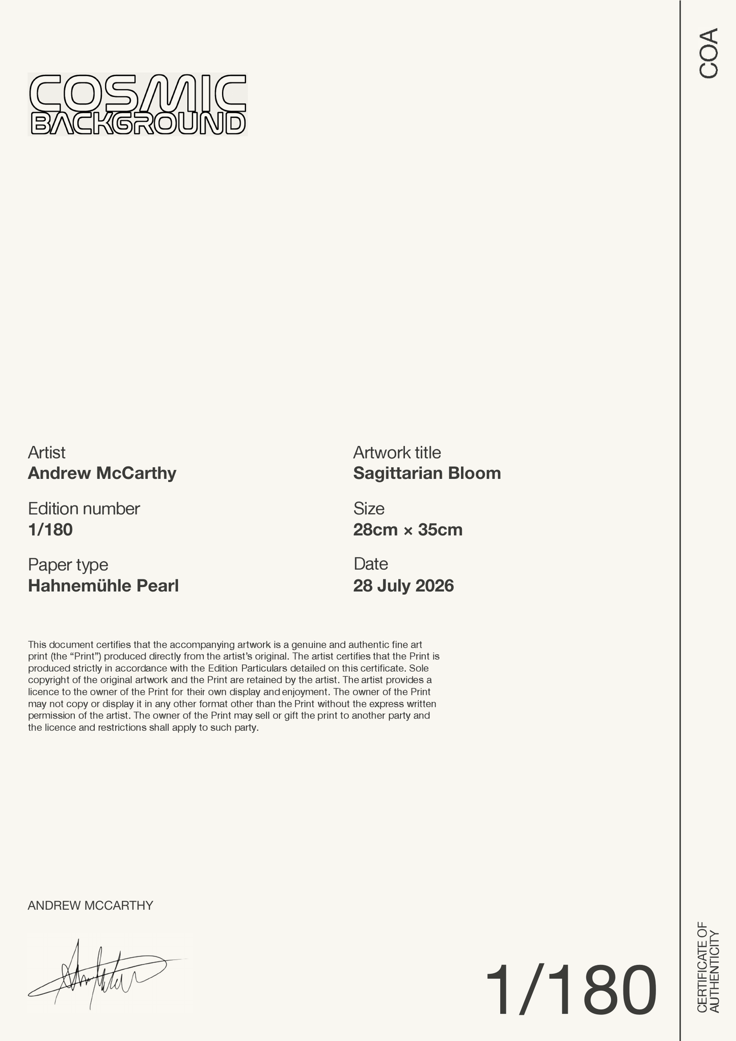 Sagittarian Bloom — Certificate of Authenticity